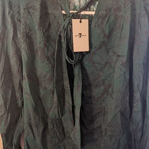 7 For All Mankind Snake-Print Long-Sleeve Blouse w/ Neck Tie